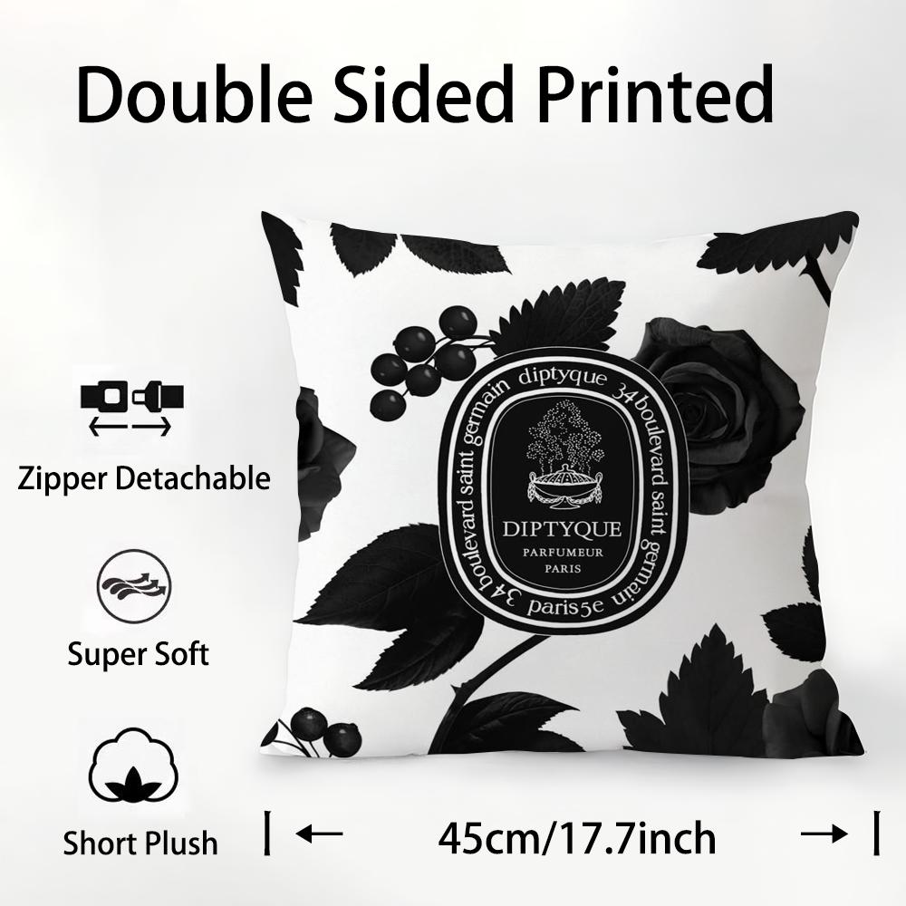 Luxury D-Diptyques Pillow Case Plush Fabric Soft Double Sided Print Sofa Cushion Cover Throw Pillow Covers