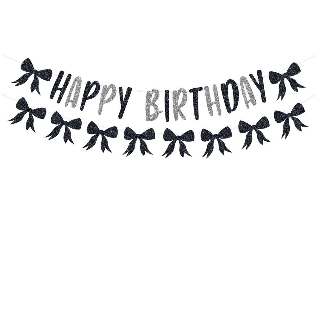 Bow Theme Party Decoration Props Pink Black Bow Birthday Banner Hanging Flag