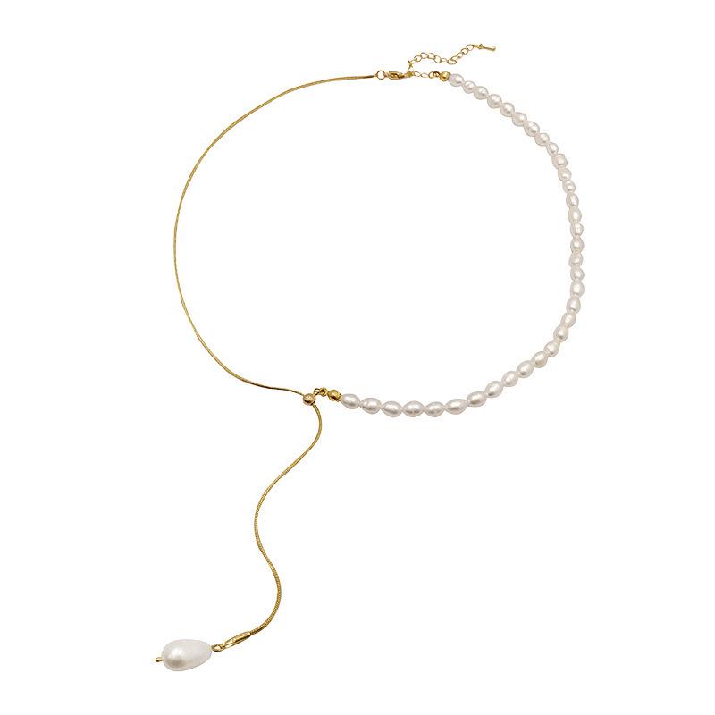 Korean Freshwater Pearl Y-Shaped Drawstring Necklace for Women - Douyin Influencer Style