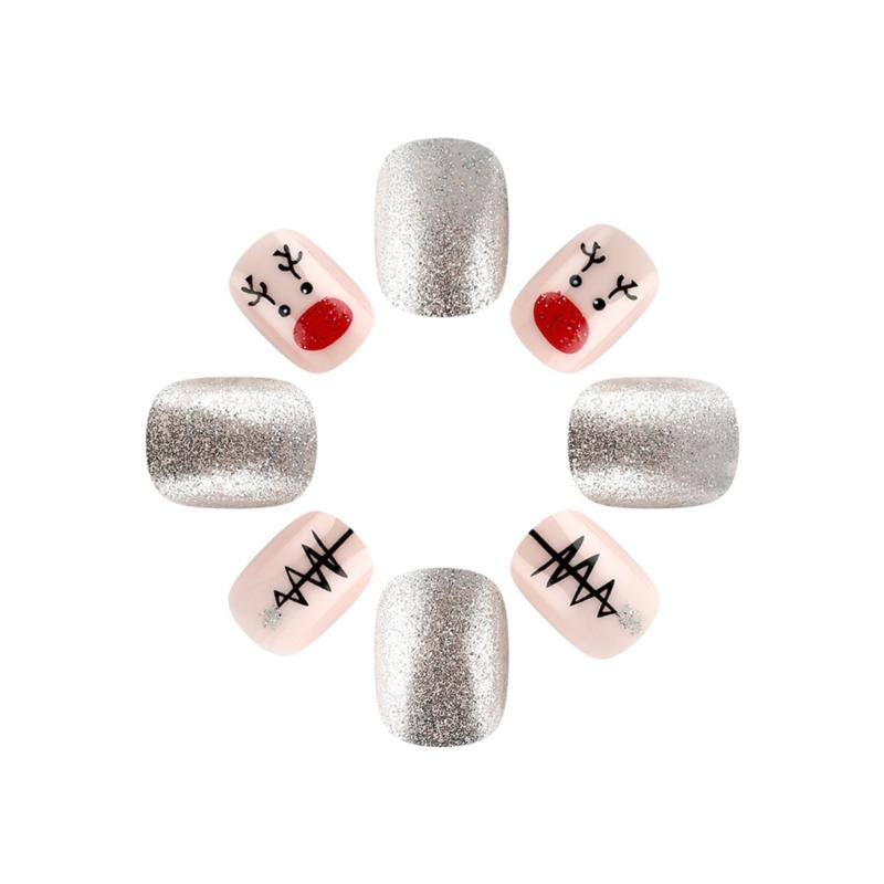 Full Cover Stick On Nail ABS Snowflakes Glittering Short Square Christmas Party Supplies Nail Art Decoration