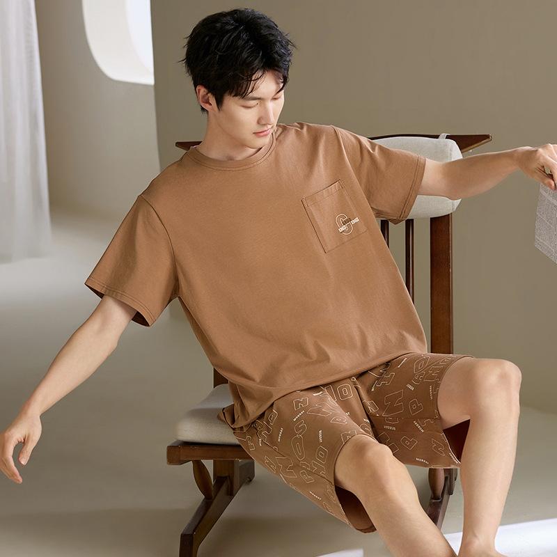 Pajamas Men's Summer Cotton Short Sleeve Shorts 1011 New Summer Thin Outer Wear Men's Large Size Loungewear Set