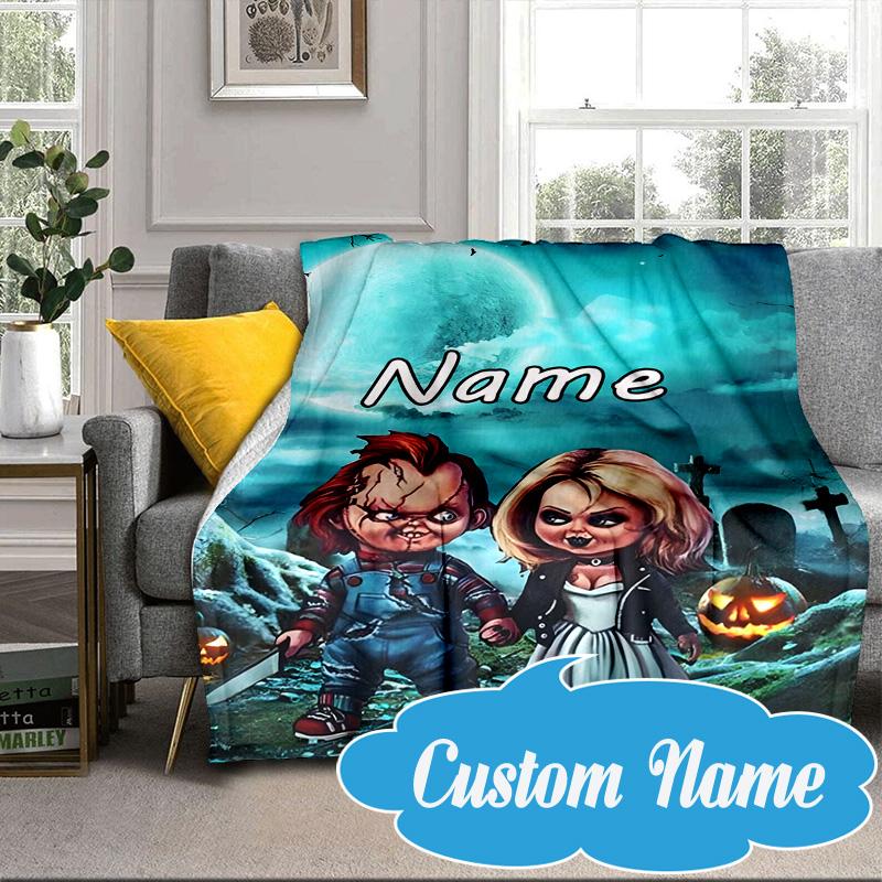 Custom Name Chucky Blanket bed sofa Blanket Flannel Blanket for Camping, Hiking, Picnic Essentials,gift for Fan family