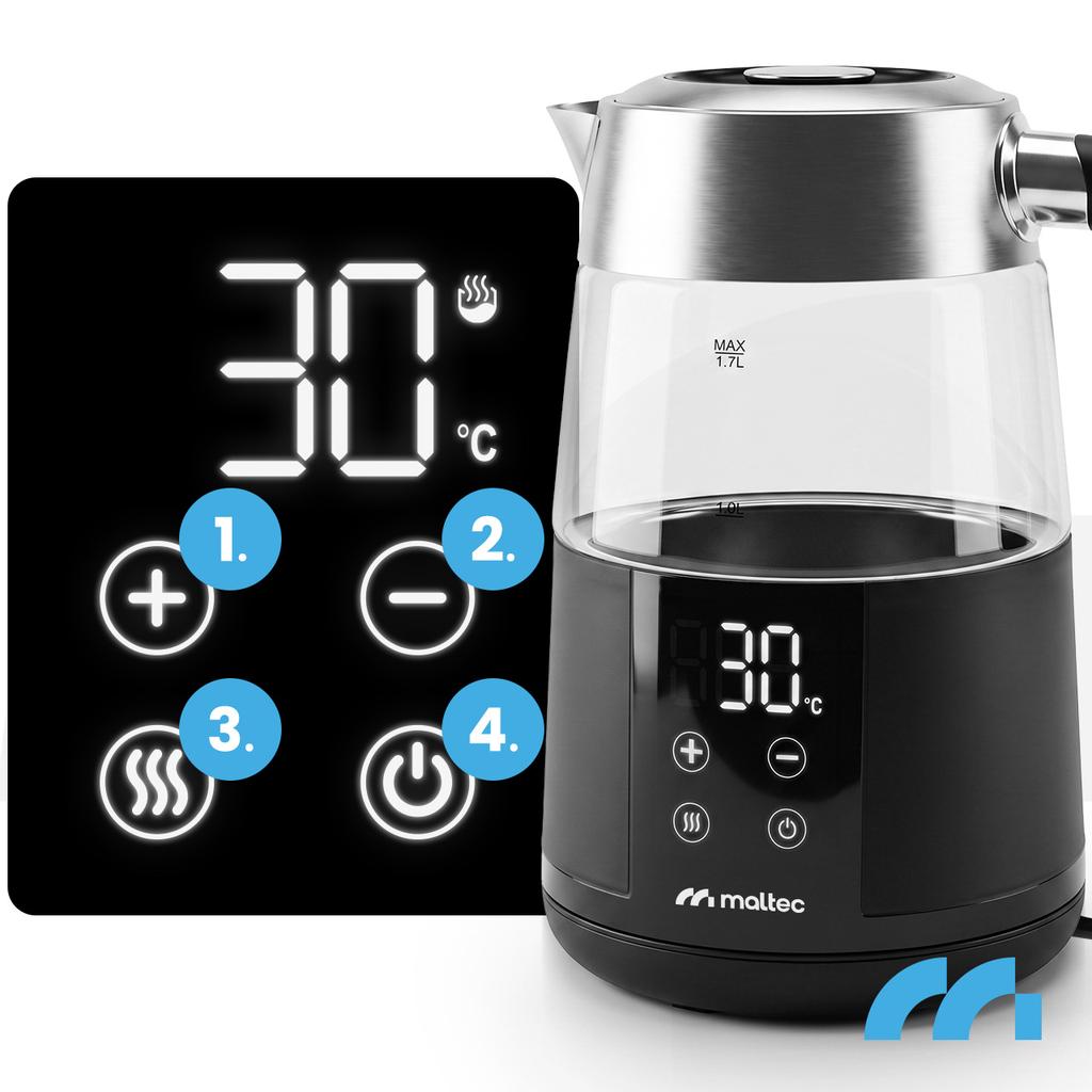 Electric Glass Kettle With Temperature Control Keep Warm 1.7L 2200W Boily5000-Bl