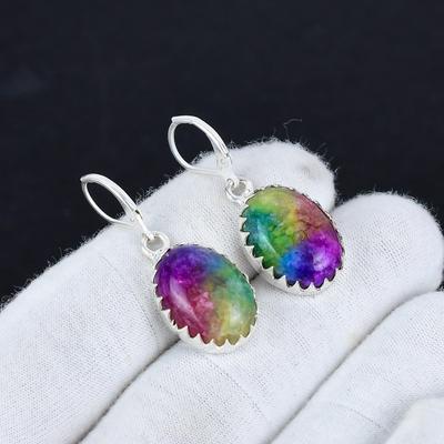 Natural Rainbow Solar Quartz Gemstone 925 Sterling Silver Earring, Boho Silver Jewelry Dangle Earrings, Gifts For Anniversary Gifts For Her