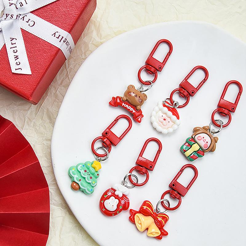Cartoon Christmas Keychain Pendant Cute  Christmas Tree Snowman Key Rings Kawaii Backpack Decoration Accessories Gifts