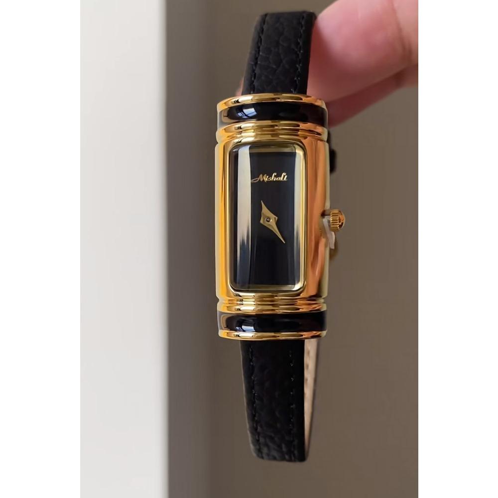 Vintage Slim Rectangle Quartz Watch for Women Elegant Leather Strap Small Bar Wristwatch Minimalist Luxury Daily Dress Ladies Watch