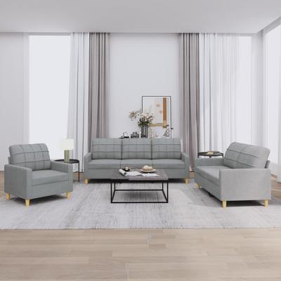Vidaxl 3-Piece Lounge Set, Fabric Upholstered, Light Grey