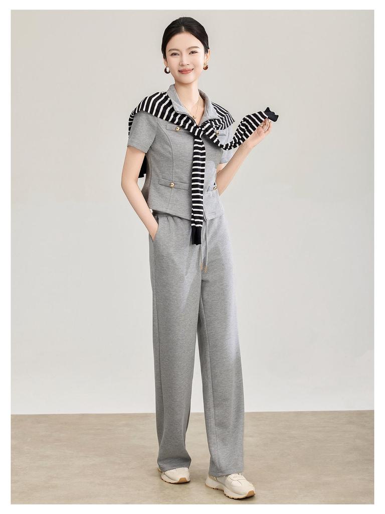 Elegant Beaded Neck Tencel Linen Vest & Wide-Leg Pants Set for Women - Spring Collection