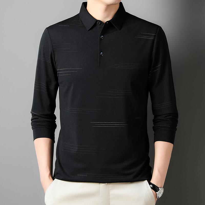 

Футболка с длинными рукавами для мужчин среднего возраста, весенняя и осенняя, тонкая футболка с отворотом для папы, рубашка-поло с длинными рукавами L