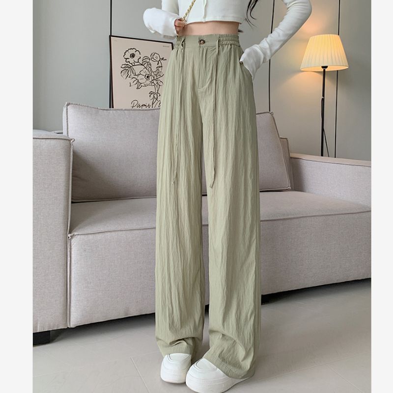 

Plus Size Women s Clothing Fashion Ice Silk Wide-Leg Pants Thin High Waist Casual Japanese Lazy Style Yamamoto Pants Baggy Straight Trousers Meters apricot M