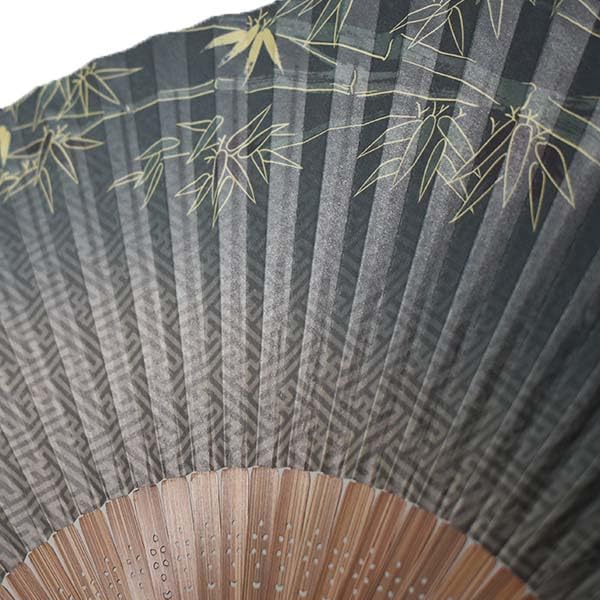 Kimono Folding Carved Karaki Green Bamboo [Stylish Iroha] Men's Fan, Wood, Scented,