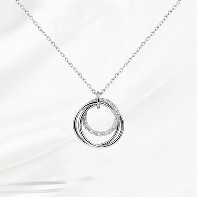 S925 Silver Circle Plated Necklace Versatile Sparkling Zircon Clavicle Round Chain Women Wedding Fine Jewelry