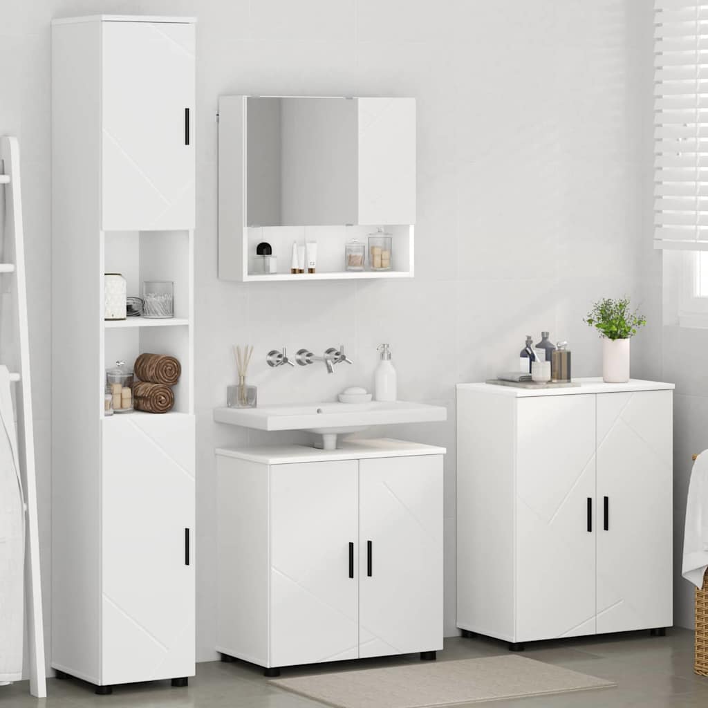 Bathroom Furniture Set with Door 4 Pcs White Engineered Wood & Metal