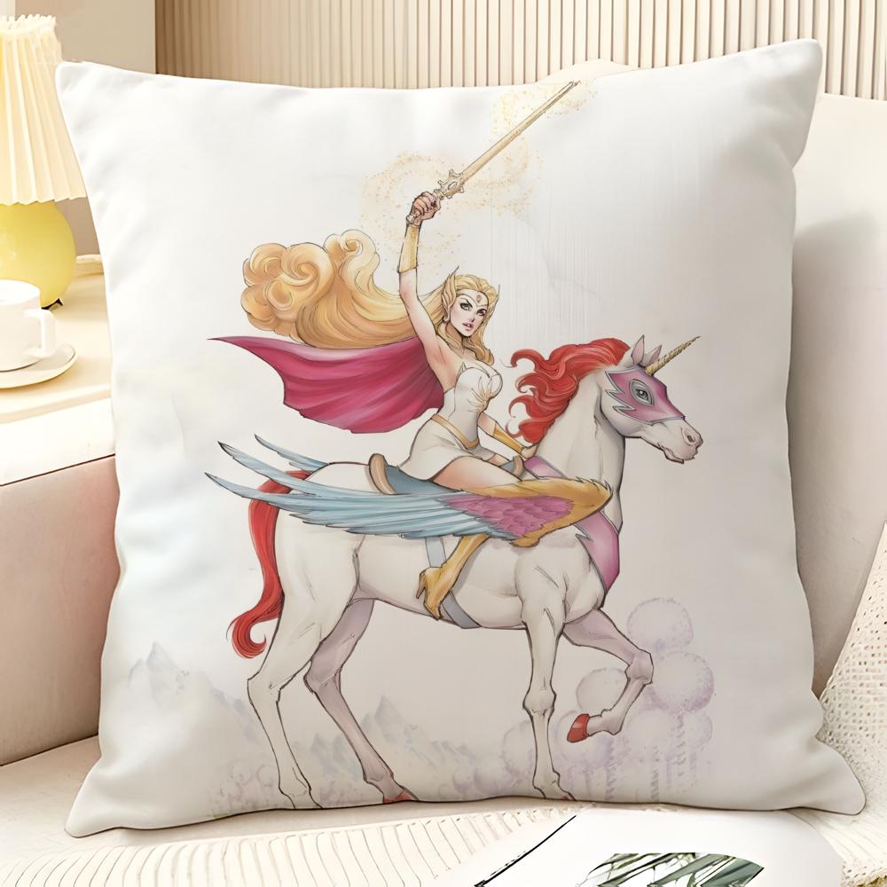 Cartoon S-She-Ra And The Princesses Of Powers Natural Linen Organic Fabric Double-Sided Printing Sofa Home Decor Pillow Case