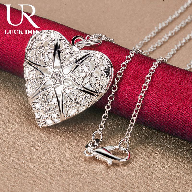 925 Sterling Silver Heart-shaped Hollow Pendant Necklace Fashionable Wedding Jewelry