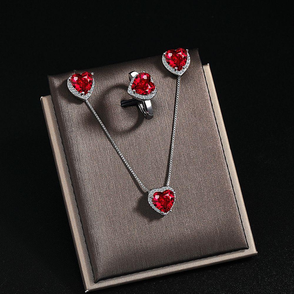 Jewelry Love Heart Pendant Heart Stud Earrings Love Ring Red Treasure Set Heart Shape Main Stone 2026 45CM
