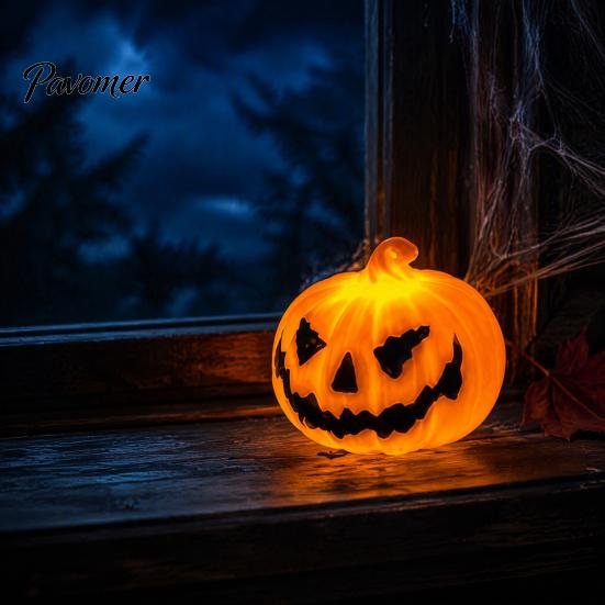 Childrens Halloween Toy Pumpkin Night Light, Decorative LED Ghost Lantern, Lighted Face Figurine Holiday Ornament for Home Party Desktop And
