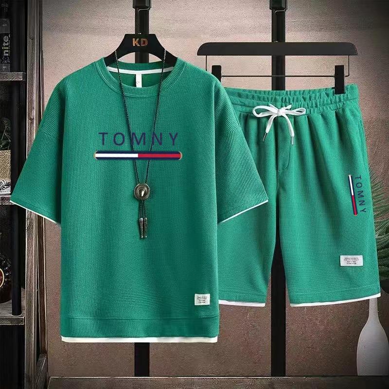 Nuovo set estivo traspirante da uomo a maniche corte e pantaloncini, alla moda, per esterni, spiaggia, casual, completo da uomo 2026