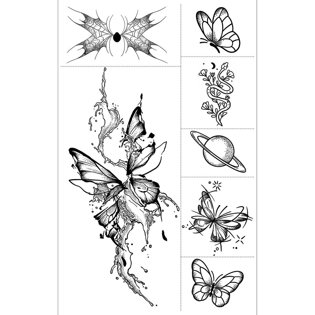 Butterfly Ghost Bow Flower Kitten English Short Sentences Multi-Picture Finger Tattoo Sticker