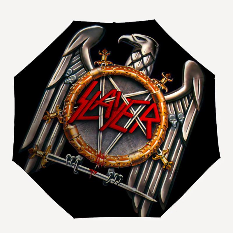 

1pc Slayer Band Automatic Umbrella 8 Rib Portable Folding Black Iron Frame for Outdoor, Beach, Travel, Beach Umbrella 132