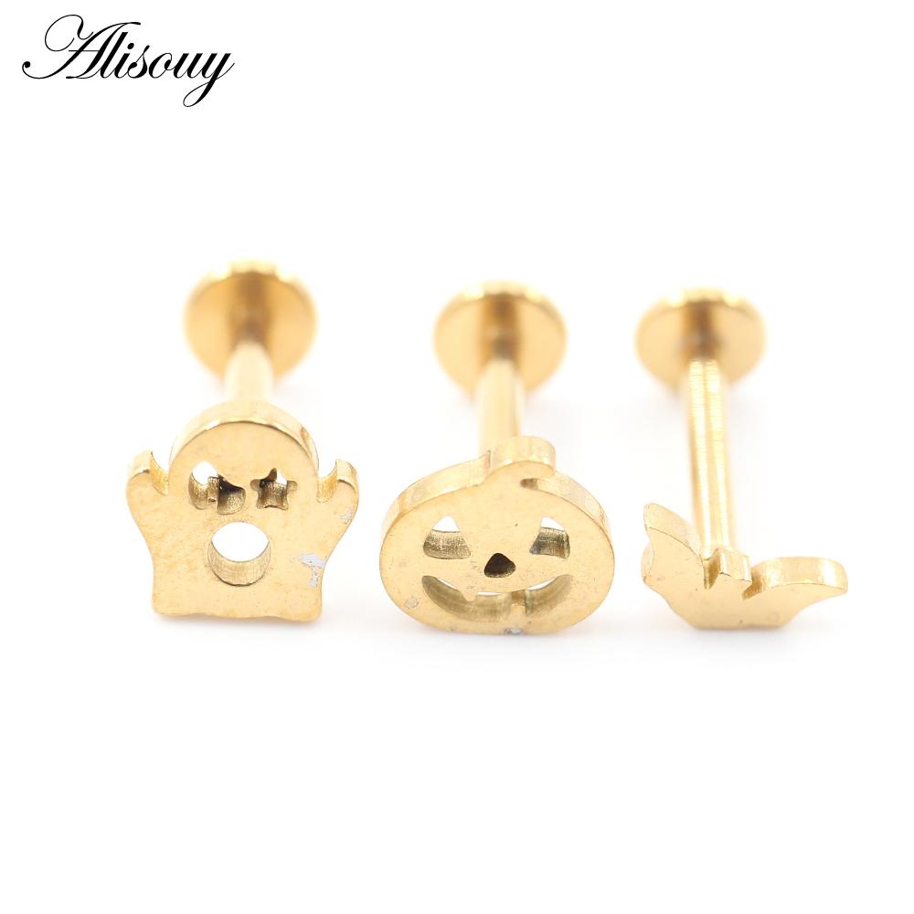 1PC Stainless Steel Halloween Pumpkin Bat Ghost Star Tragus Helix Labret Lip Rings Cartilage Ear Earring Piercing Body Jewelry