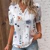 Women's Summer Floral Print V Neck Blouse Lace Trim Ruffle Short Sleeve Casual Boho Vacation Daily Wear Shirt Top