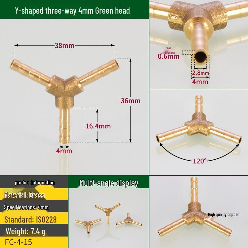 Copper Y-Junction Hose Connector for Soft, Rubber, and Leather Hoses (Sizes: 4mm-19mm)