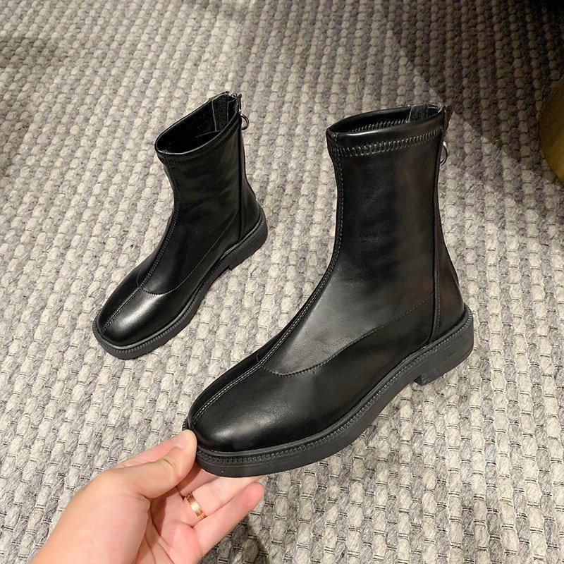 Nové dámské kotníkové boty Módní dámské boty s plochým podpatkem a nízkým podpatkem Dámské kožené boty Dámské boty s nízkým podpatkem Hřejivé kotníkové boty Q112