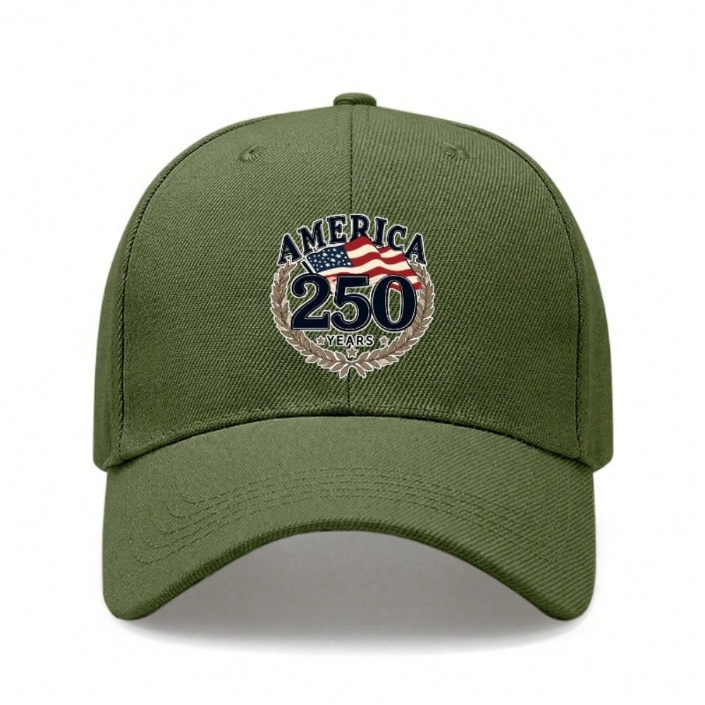 [Patriotic Baseball Cap] 250Th Anniversary USA AMERICA 250 Years Printed Black Adjustable Unisex Polyester Baseball Hat For July 4Th Memorial Day Gift армия зеленый