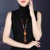 GEMCHIC Damen Ethno-Stil Lange Pullover-Kette mit Keramik-Anhänger und Quastenperlen, Verstellbarer Winter-Mode-Schmuck