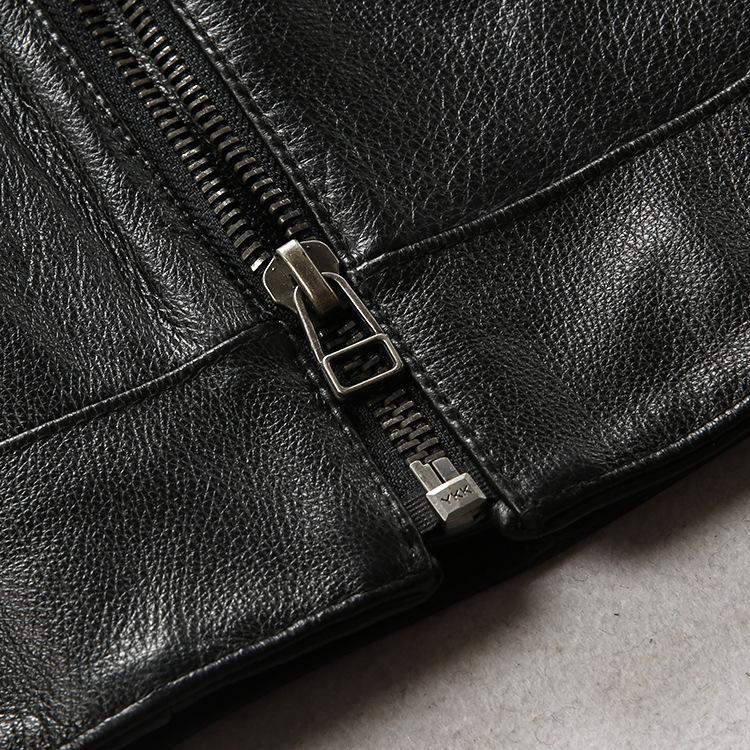 Męska kurtka ze skóry owczej, Kołnierz stojący, Skośny wzór rombów, Swobodny styl motocyklowy