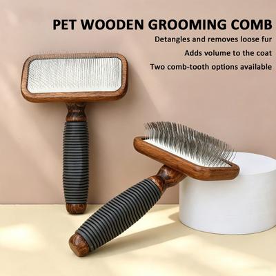 Solid Wood Vintage‑Tone Pet Grooming Set Pin Comb & Wide Tooth Comb For Dogs & Cats Pet Bathing & Beauty Care Supplies