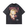Rodman Portrait Retro Washed Old Short-Sleeved T-Shirt Men'S And Women'S American Street Hiphop Half-Sleeved Tee