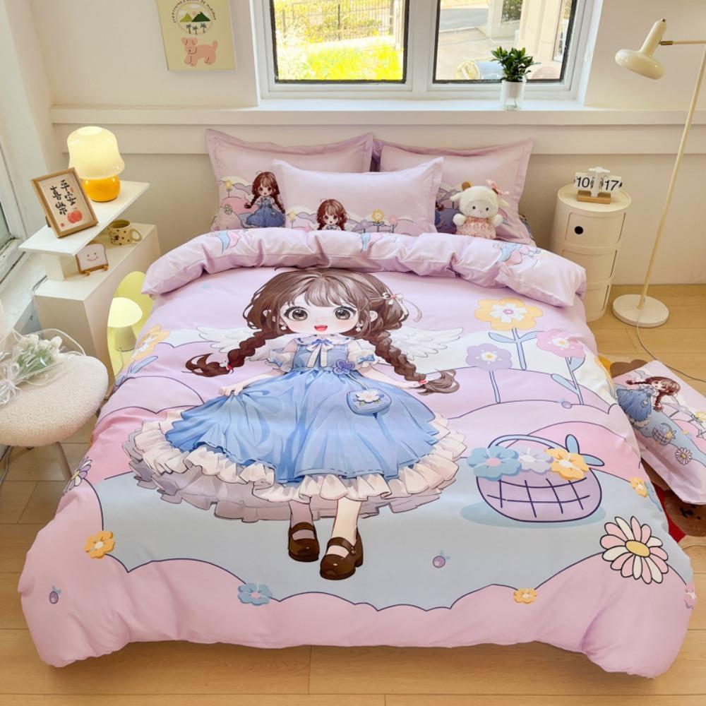 The Beautiful Girl Motif ,Microfibre Bedding Sets, Children's Bed Decor Duvet Cover for Teenagers Adult 3-Piece  Puppy Bed Linen