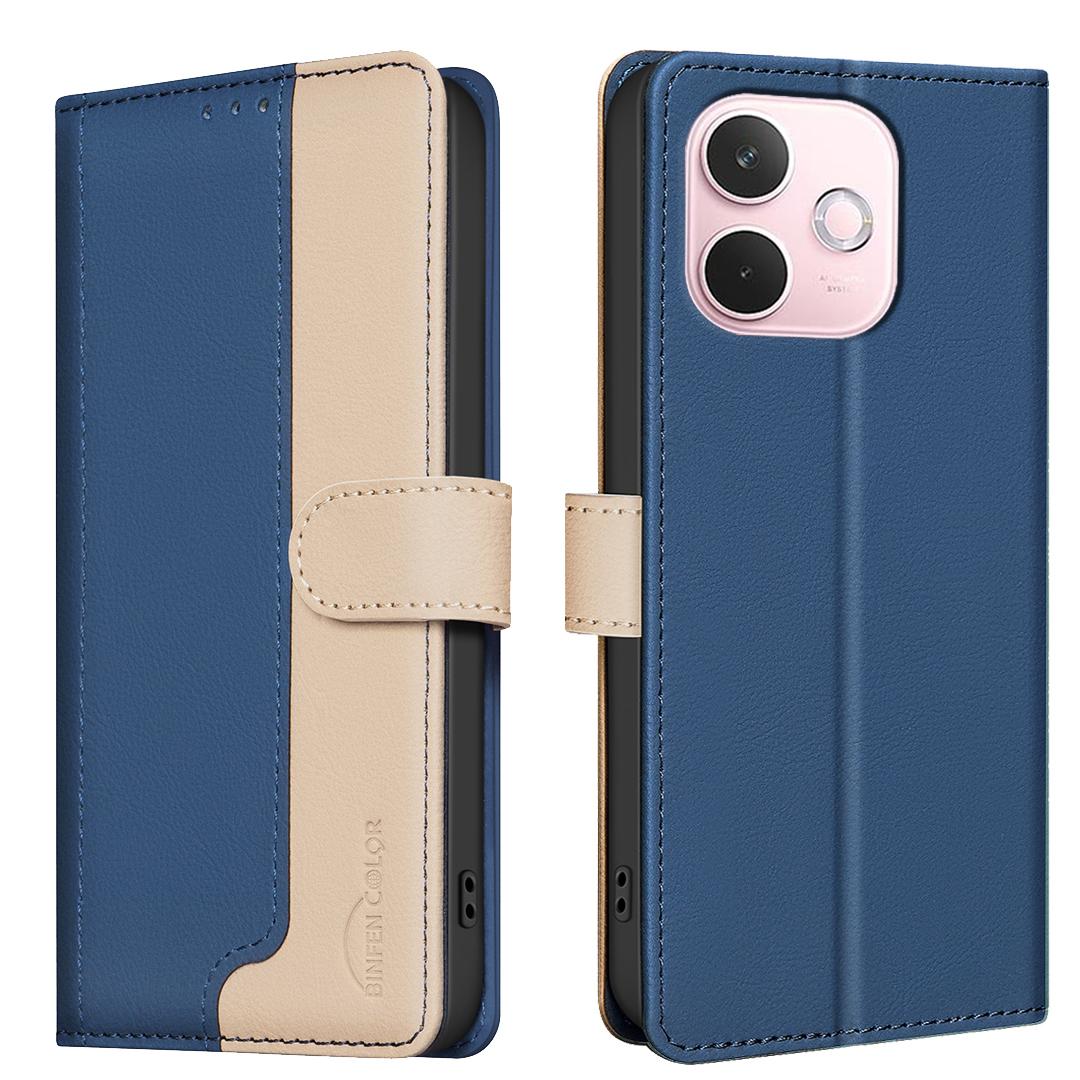 

BINFEN COLOR BF33 For Oppo A5 Pro 5G Leather Case Splicing Color RFID Blocking Wallet Stand Phone Cover Blue