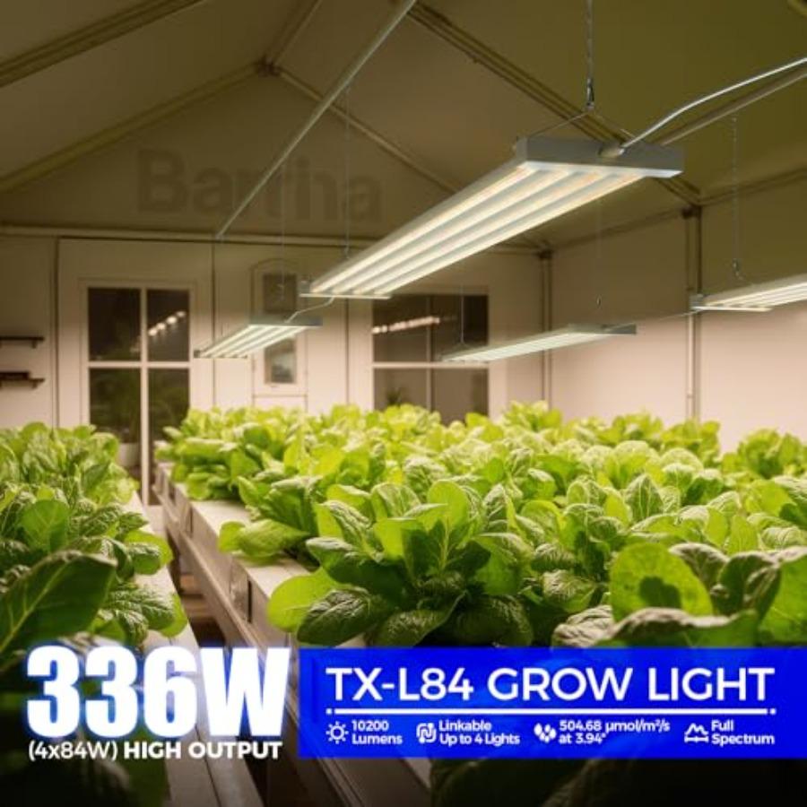 4FT Indoor Plant Grow Lights 336W 4 x 84W LED Panels Full Spectrum High PPFD Mechanical Timer Linkable Hanging Light for Indoor