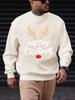 Casual Christmas Sweatshirt, Polyester Knit Crew Neck Pullover with Merry Christmas Reindeer Print
