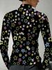 Neon Star Print Women's Turtleneck Long-sleeved Bottoming Shirt Punk Street Style Stretch Slim T-shirt Spring and Autumn Versatile Pullover