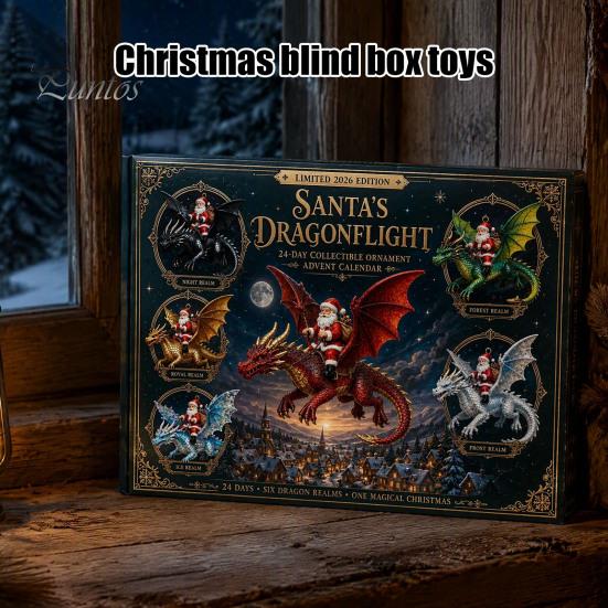 Surprise Toys for Kids Santa Claus' Flying Dragon Journey Advent Calendar, 24 Day Countdown Box, Creative Gifts Friends 2D Flat Christmas Ornaments,