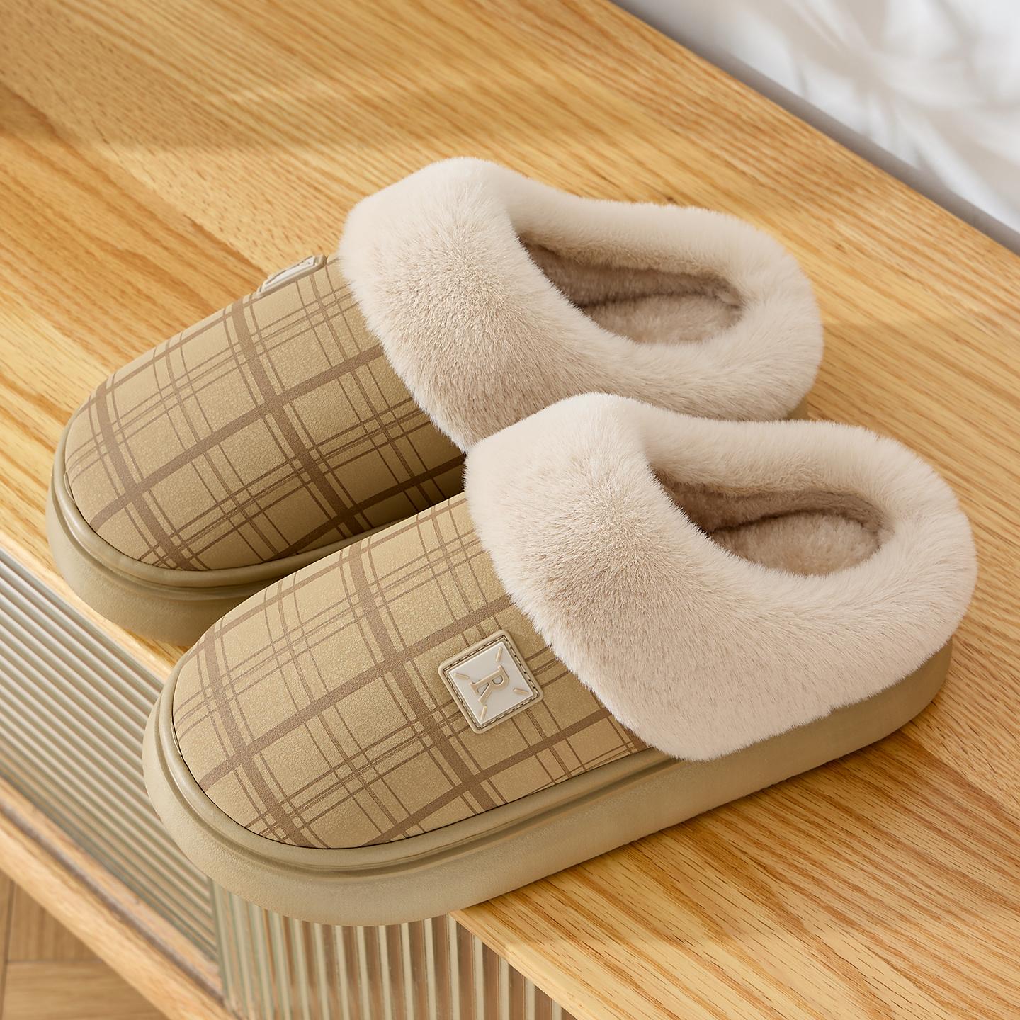 

Winter Women Home Slippers Plush Warm Thick Bottom Slides Breathable Soft Non-slip Slippers Indoor Outdoor Men Casual Slippers 36-37 бежевий