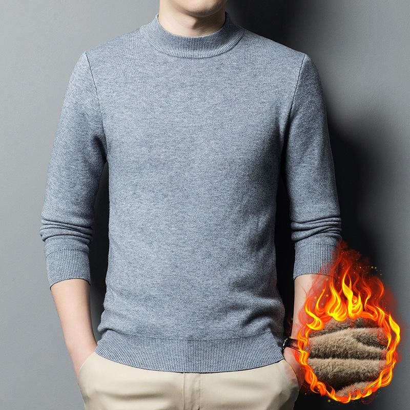 Semi-turtleneck Knitted Sweater Men s Fleece Thickened Sweater Men s Casual Bottoming Shirt Men s Clothing M