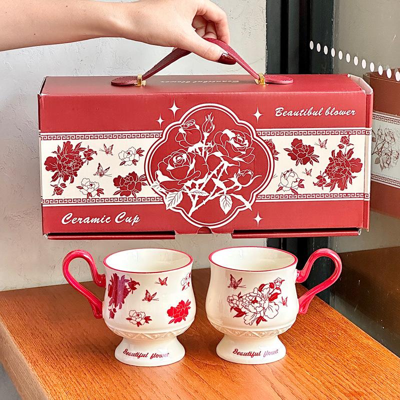 Textile Article White Newlywed Wedding Gift Couple Pair Cup High-End Practical Ceramic Mug Gift Box For Newlyweds And Girlfriends