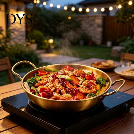 Even Heating Pan for Gas Stoves Ramen Soup Pot with Dual Handles, Stainless Steel Nonstick Flat Functional Kitchen Grilling Bottom Frying Pan,