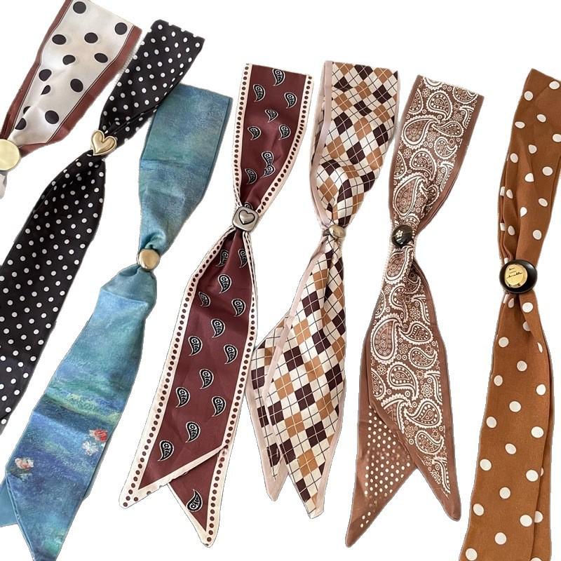 Retro Polka Dot Silk Scarf Necklace - Elegant Women's Accessory