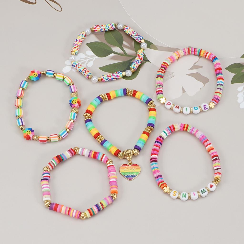 LGBT Pride Bracelet for Bisexual Lesbian Gay Allies Love Wins Rainbow Beaded Clay Elastic Stackable Stretch Bracelets