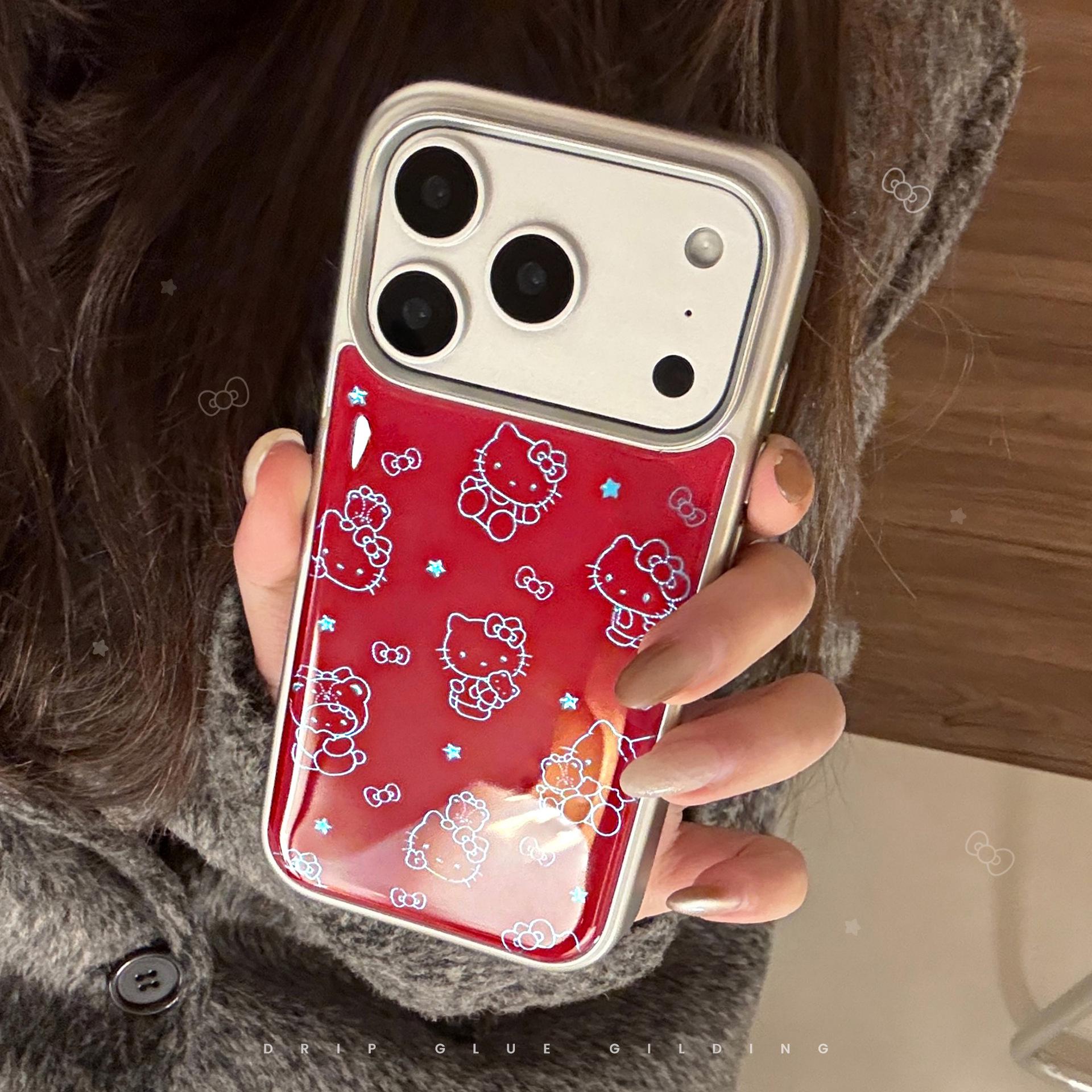 

Gilded iPhone 17 Pro Max Case - Retro Red Cat Design, Fits Apple Models 13-16, Epoxy Finish, Cartoon Style 16 Pro