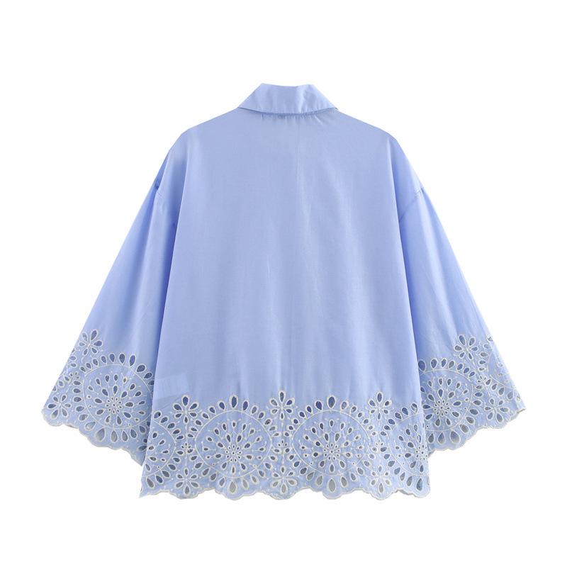 Women's Eyelet Embroidery Long Sleeve Poplin Shirt - 2025 Spring/Summer Collection