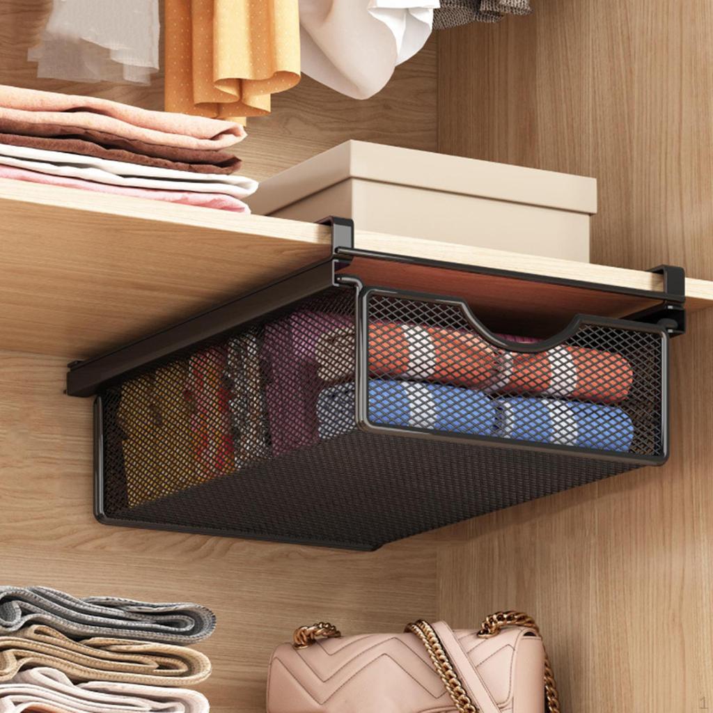 Hanging Pullout Drawer, Space Saving Wire Mesh Storage Basket Organizer for Bedroom, Kitchen