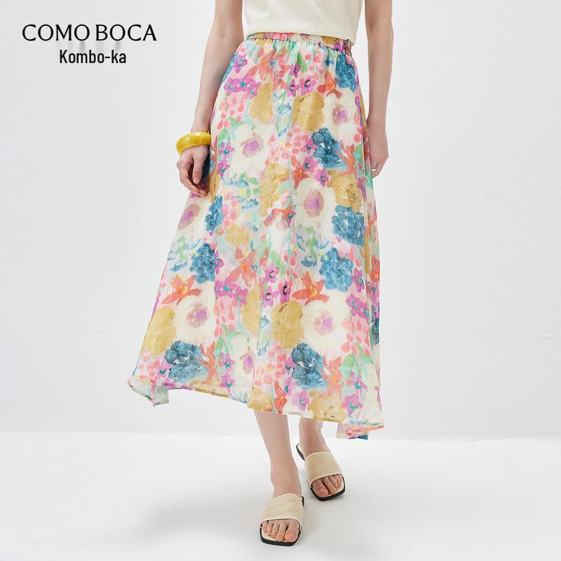

Kemengboka Printed Ramie A-Line Midi Skirt with Elastic Waist L