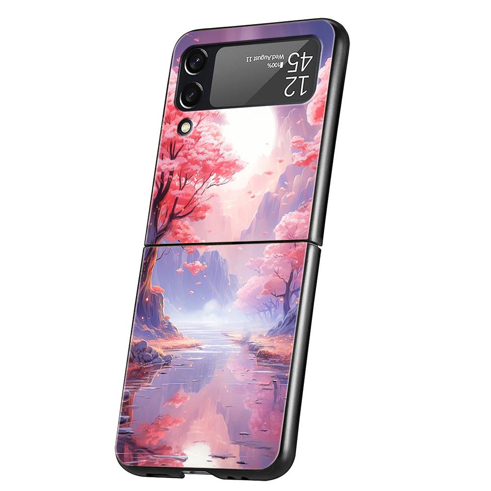 

Розовый весенний вишневый цветущий жесткий чехол для телефона из ПК для Samsung Galaxy Z Flip 5 4 3 черный чехол для Galaxy Z Flip 6 противоударный чехол for Z Flip 5